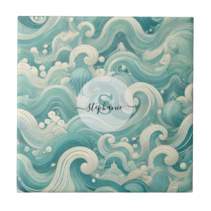 Abstrato Aqua Blue & White Wave - Arte Fluida Mode