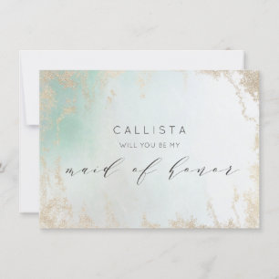 Abstrato Aqua Ombre Fade com Glitter Dourado Fosco