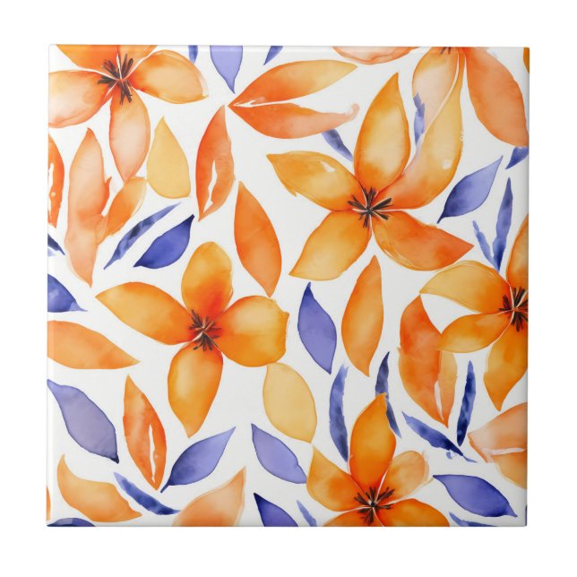 Abstrato aqucolor laranja floral moderno (Frente)