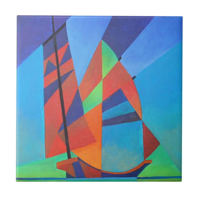 Abstrato Art Junk Boat Contra Céu Azul Profundo (Frente)