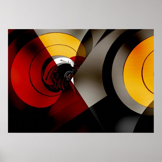 Abstrato Art Poster Espaço lunar Vermelho Amarelo (Frente)