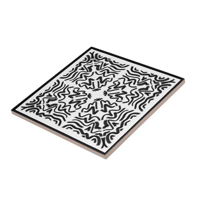 Abstrato Art Preto E Branco Zig Zag Wavy (Lateral)