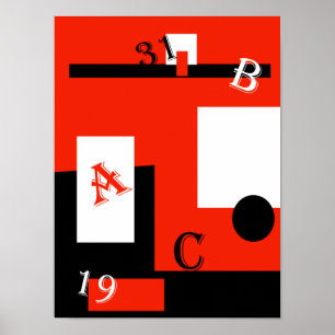 Abstrato Art Red Black White Poster
