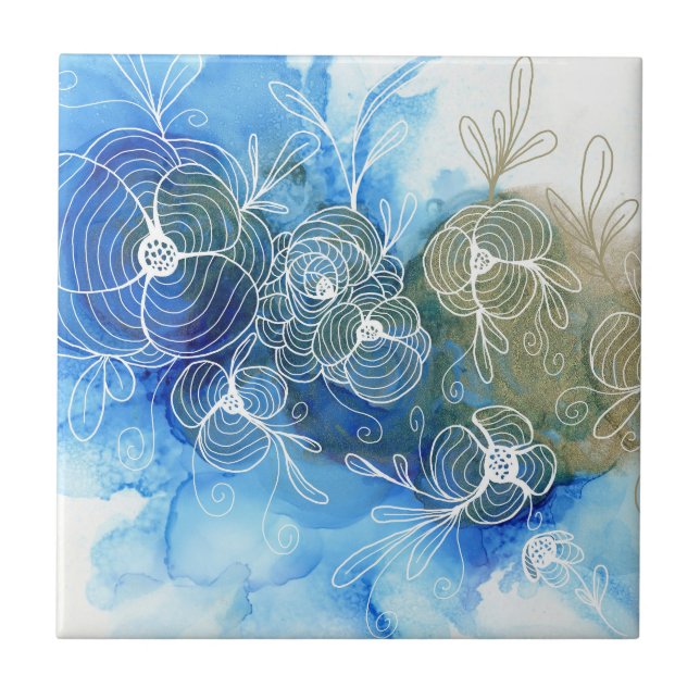 Abstrato Azul Branco Floral 71 (Frente)