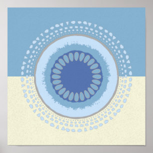 Abstrato Azul e Creme Circular Design Impressão