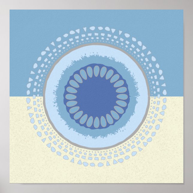 Abstrato Azul e Creme Circular Design Impressão (Frente)