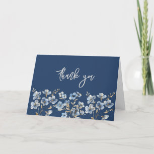 Abstrato Azul Floral Elegante Obrigado Cartões
