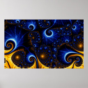 Abstrato Azul Fractal Sky Poster