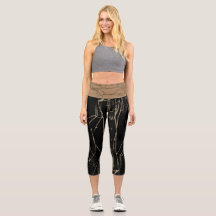 Abstrato Black_Beige Yoga Capris Por JOYA EVE