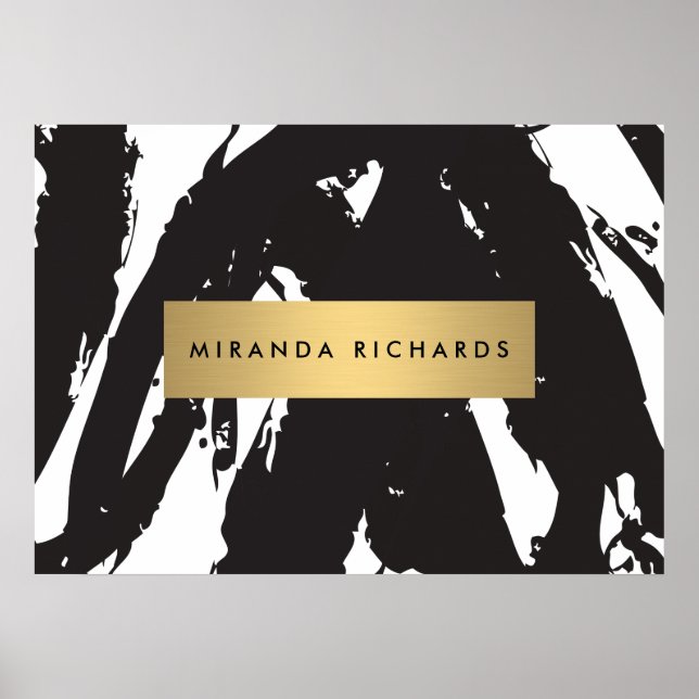 Abstrato Black Brushstrokes Poster (Frente)