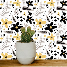 Abstrato Black Yellow Cinza Floral Sem Costura Pad