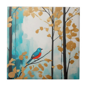 Abstrato Blue Bird No Outono Ouro Deixa A Floresta