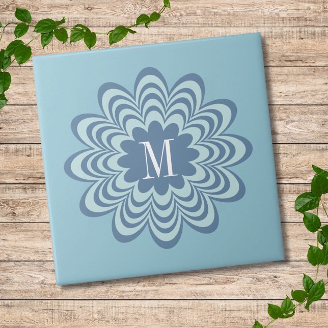Abstrato Blue Flower Personalizado Monograma Inici (Criador carregado)