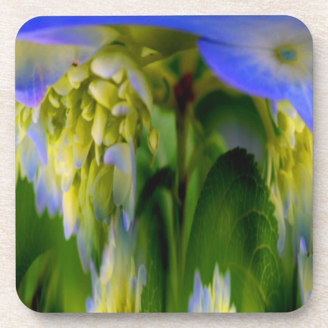 Abstrato Blue Hydrangea Floral Cork Porta copos Se (Frente)