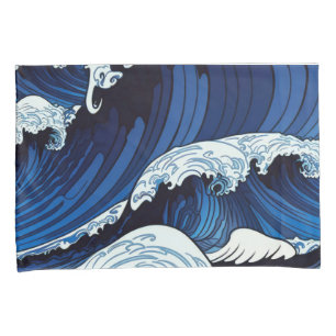 Abstrato Blue Ocean Ondas Japonês Estilo Trabalho