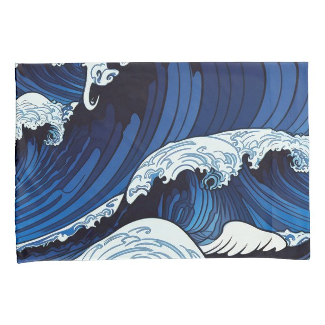 Abstrato Blue Ocean Ondas Japonês Estilo Trabalho  (Frente-Direita)