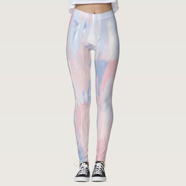 Abstrato Blush e Blue Paint Trave Leggings (Frente)