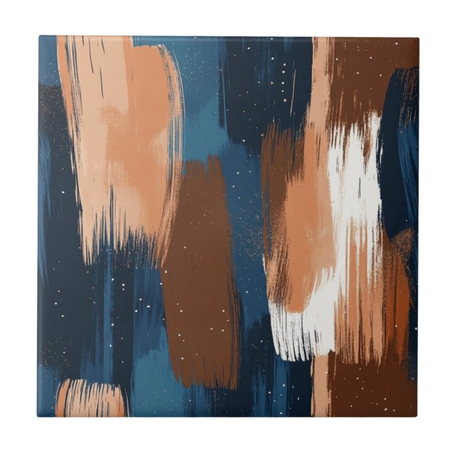 Abstrato Brushstrokes em Azul, Branco e Marrom (Frente)