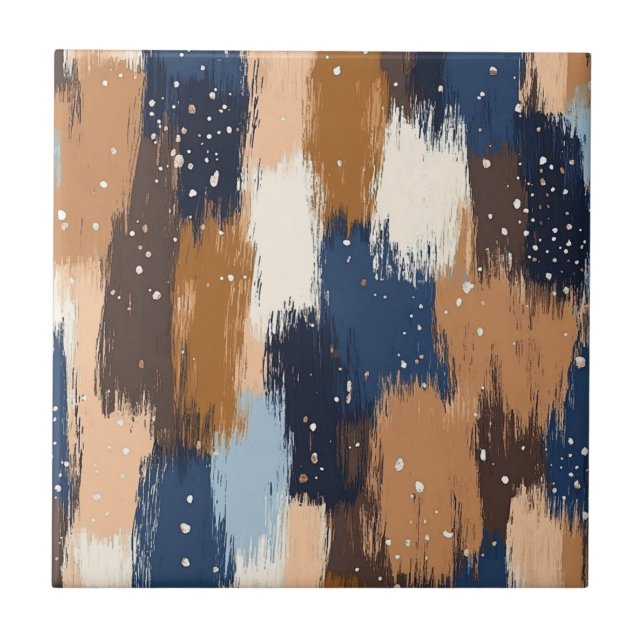 Abstrato Brushstrokes em Azul, Branco e Marrom (2) (Frente)
