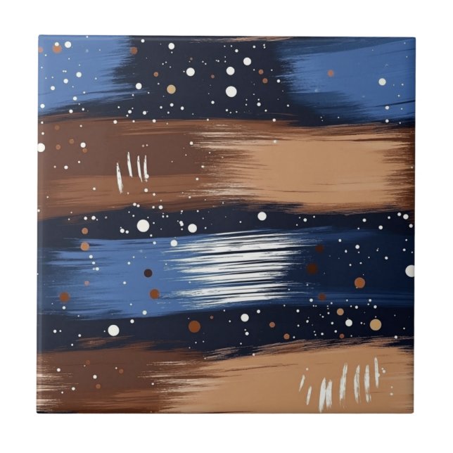 Abstrato Brushstrokes em Azul, Branco e Marrom (3) (Frente)