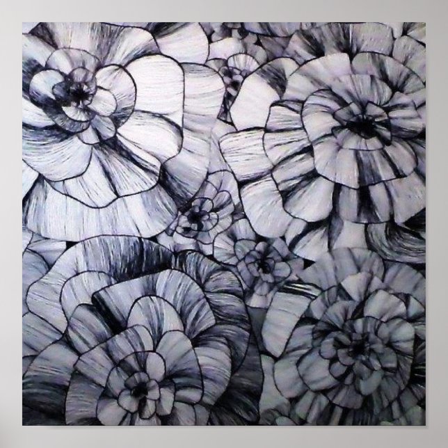 Abstrato Caneta Arte das Flores Poster (Frente)