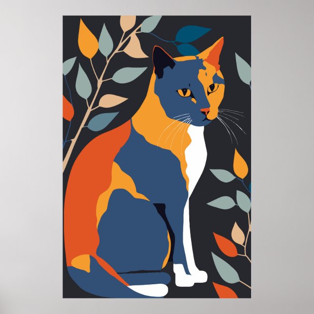 Abstrato Cat Impressão de Poster Home Decor (Frente)