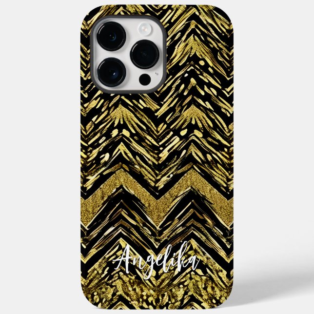 Abstrato Chevron Dourado e Black Personalization N (Verso)