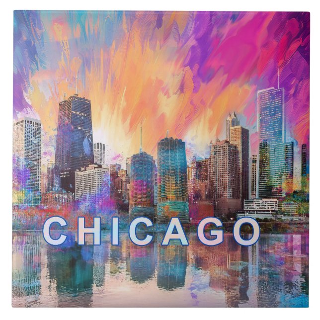 Abstrato Chicago Skyline Art Modern (Frente)