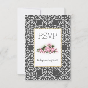 Abstrato cinza com cartão rsvp floral dourado bril