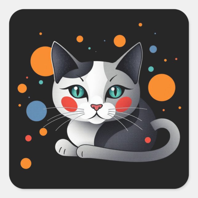 Abstrato com adesivos de gato coloridos (Frente)