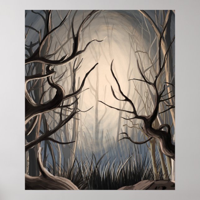 Abstrato Creepy Twisted Tree Branches Poster Impre (Frente)