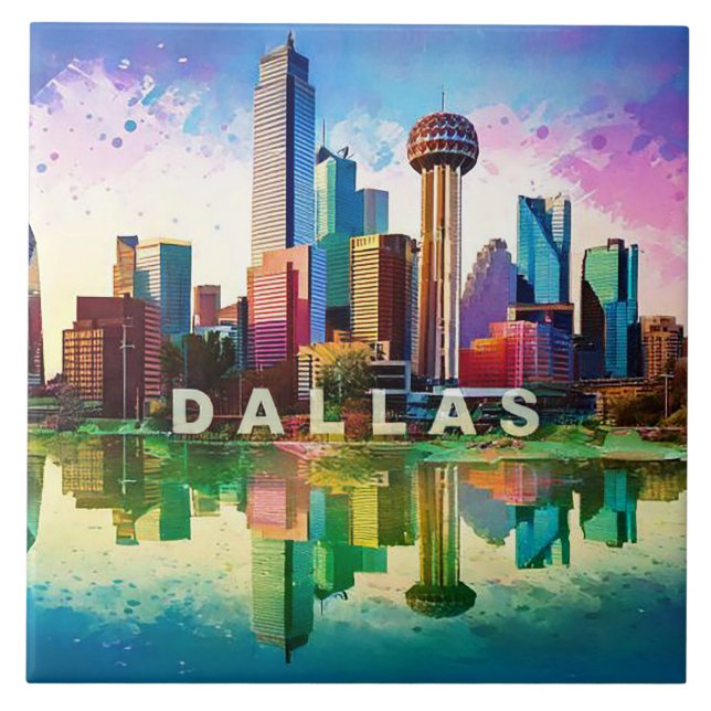 Abstrato Dallas Skyline Art Modern Cityscape (Frente)