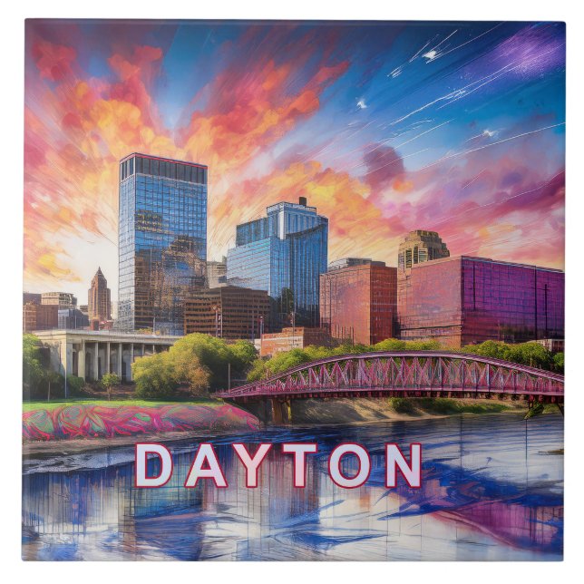 Abstrato Dayton Skyline Art Modern City (Frente)