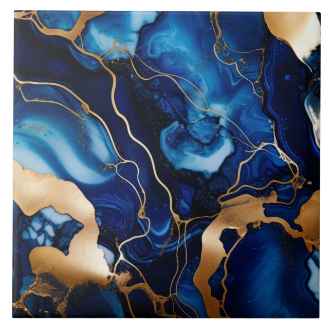 Abstrato de Álcool Marble Dourado Azul marinho (Frente)