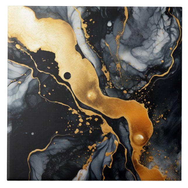 Abstrato de Álcool Marble Dourado Preto (Frente)