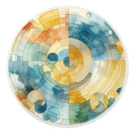 Abstrato de Aquarela Geométrica Azul e Amarelo