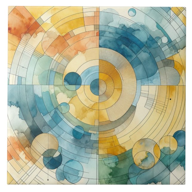 Abstrato de Aquarela Geométrica Azul e Amarelo (Frente)