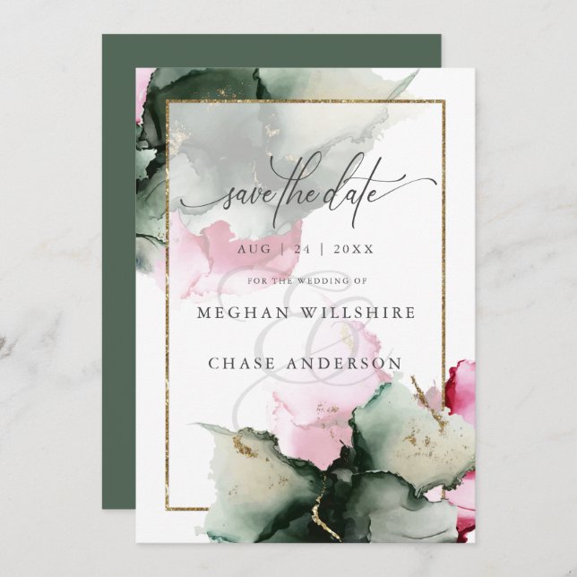 Abstrato de Aquarela Verde Cor-de-Rosa Moderna (Frente/Verso)