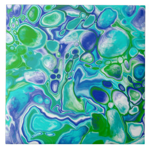 Abstrato de Arte Fluida Marble Azul e Verde