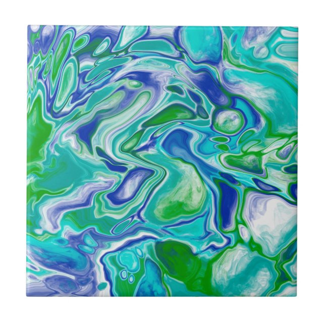 Abstrato de Arte Fluida Marble Azul e Verde (Frente)