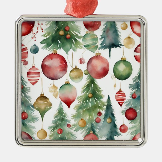 Abstrato de Árvores e Ornamentos de Natal com Aqua (Frente)