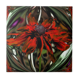 Abstrato de Azulejo de arte laranja Daisy Floral