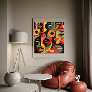 Abstrato de Cubismo Colorido Enfrenta Poster