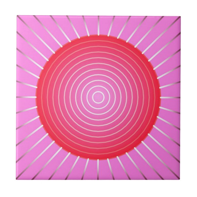 Abstrato de explosão solar em coral, rosa e prata (Frente)
