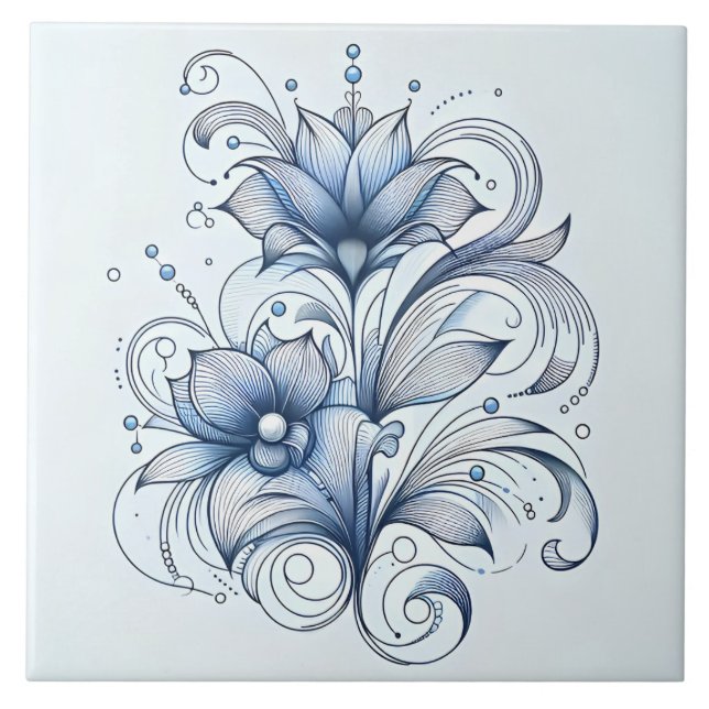 Abstrato de Flor de Arte Azul para Desenho (Frente)