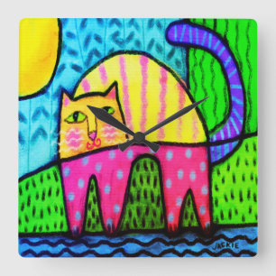 Abstrato de Gato Funky pintando relógio grande