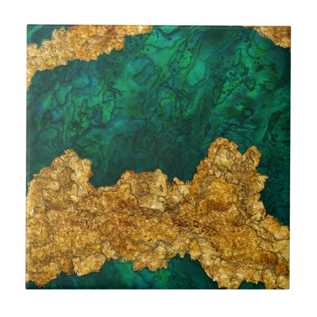 Abstrato de mídia mista verde e Dourado (Frente)