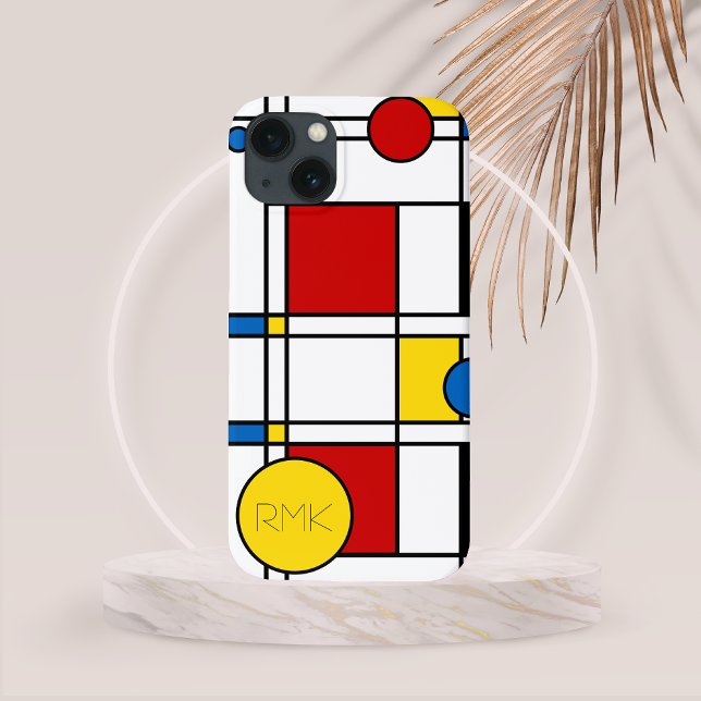 Abstrato de NeoPlasticismo Inspirado Mondrian (Custom Initials Mondrian Inspired Neo-Plasticism Abstract Art Phone Case)