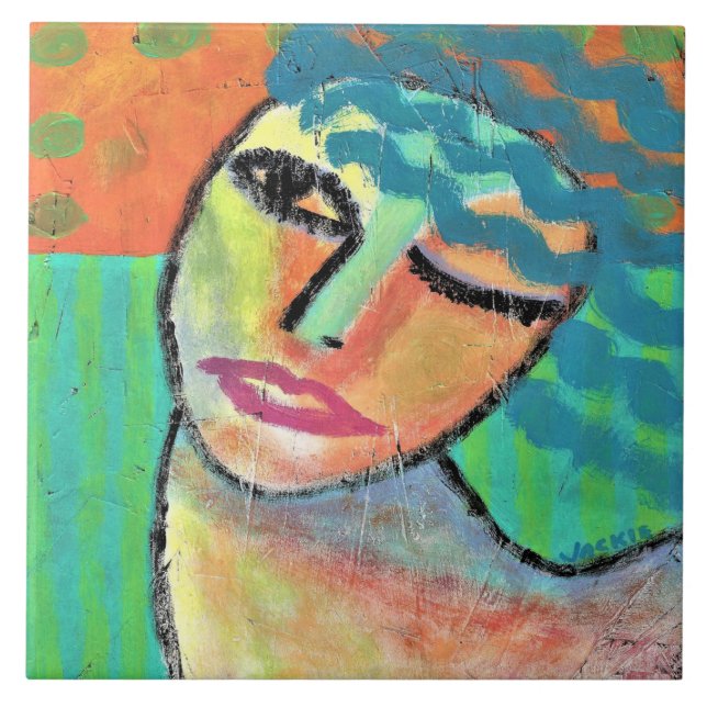 Abstrato de pintura de cabelo azul no Azulejo de c (Frente)