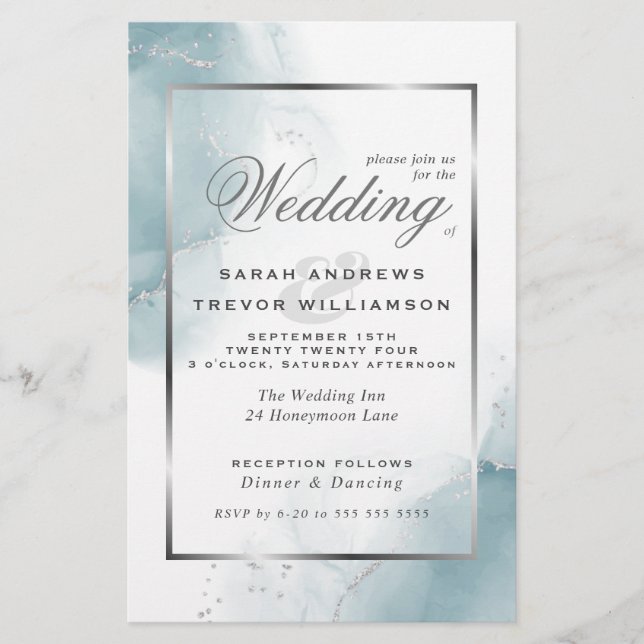 Abstrato de Prata Azul-Teal Azul de Casamento Orça (Frente)